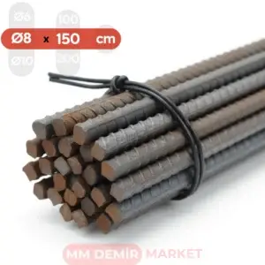 1.5 Metre - 8 mm İnşaat Demiri | Nervürlü Demir Çubuk