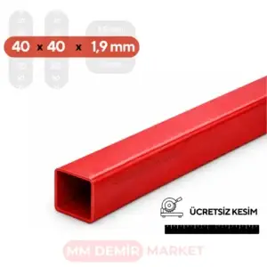 40x40x1.9 mm  Boyalı Kutu Profil 1 Metre